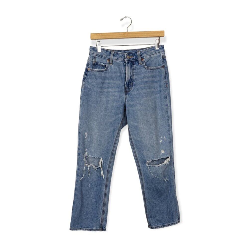 Old Navy Womens Pants Light Wash Distressed Cropped Dad Jeans Size 0